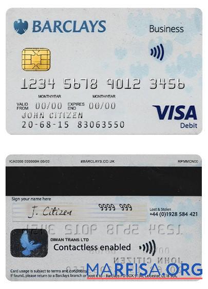 Realistic United Kingdom Barclays PLC visa card real example